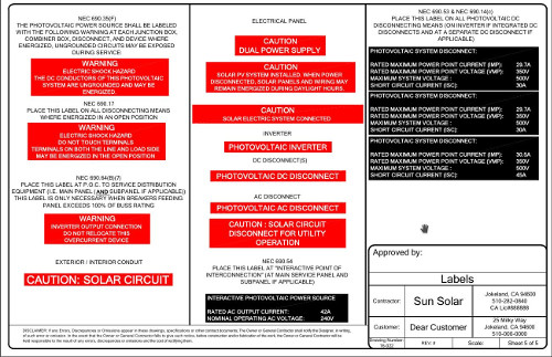 Sample solar permit plan - Labeling